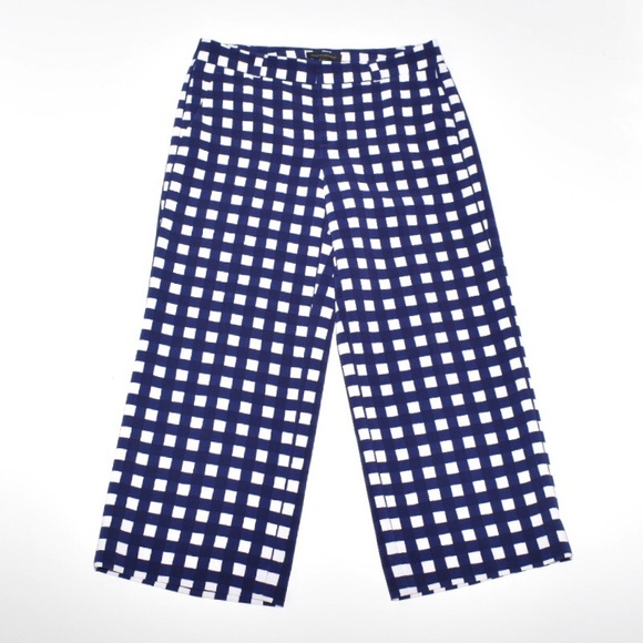 Banana Republic Blake-Fit Wide-Leg Gingham Crop Pant Navy - Picture 1 of 7
